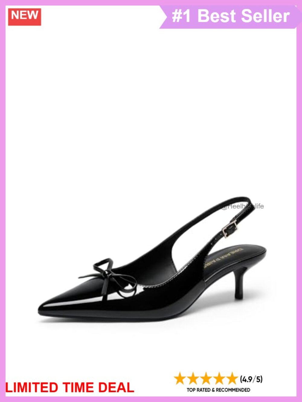 Faux Leather Slingback Kitten Heel Pointed Toe Pumps Bow Detail